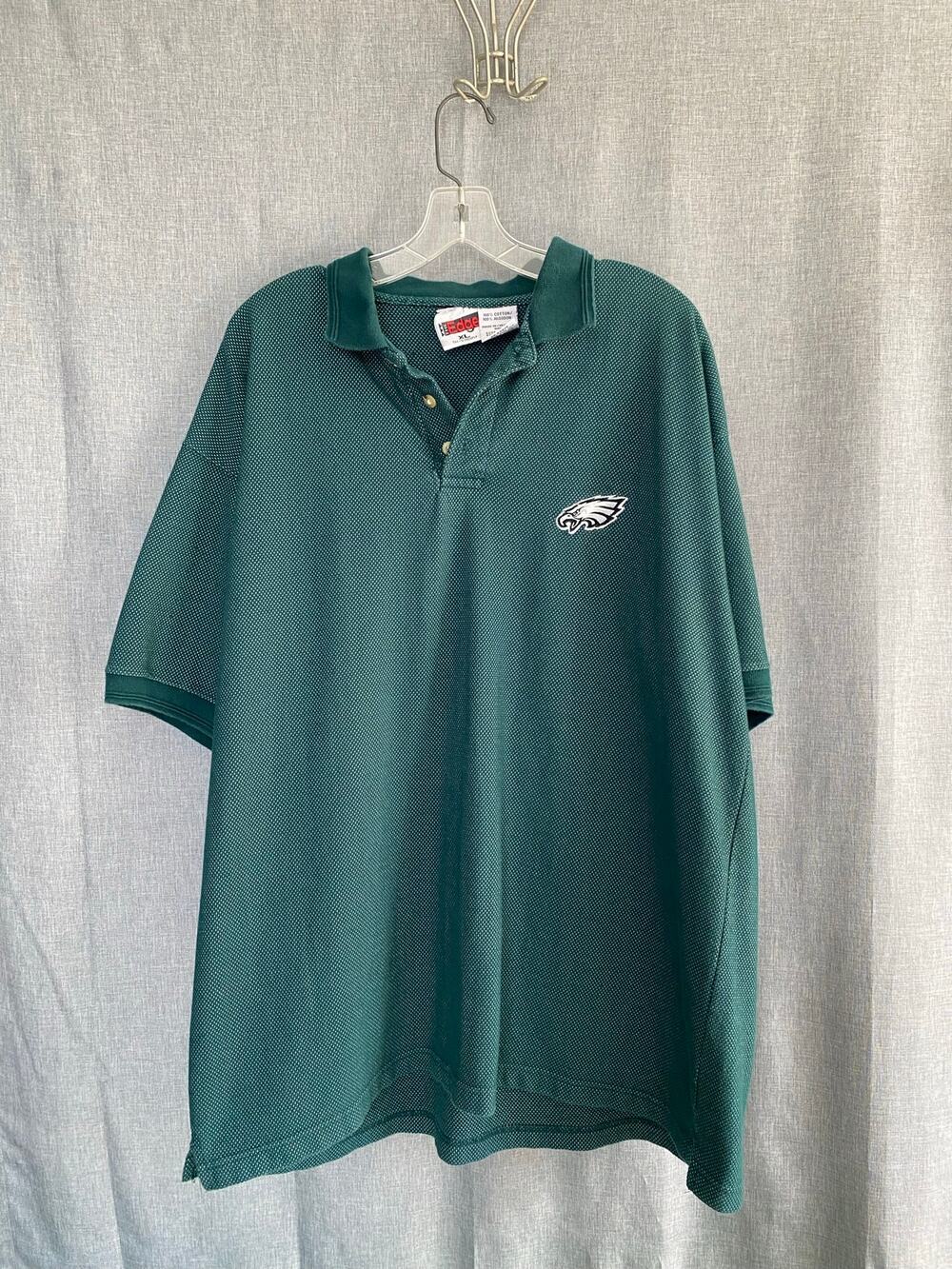 Vintage 1998 Philadelphia Eagles Polo Shirt XL Edge NFL Green Pique Short Sleeve